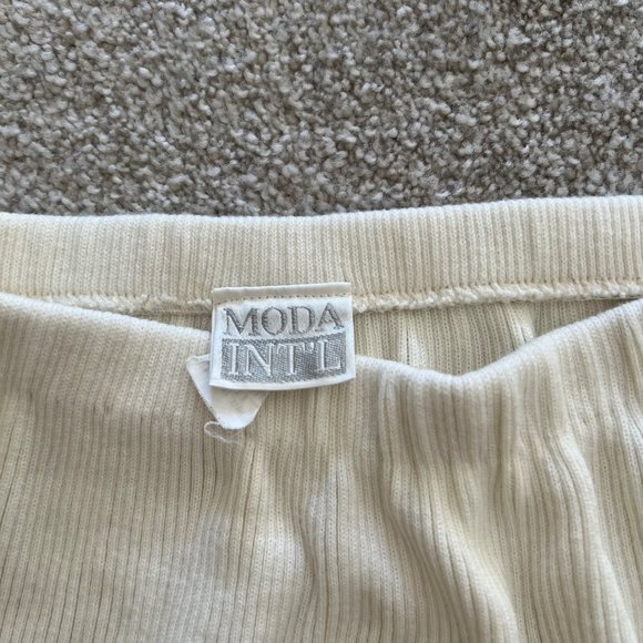 Moda Intl Vintage Cream Cotton Knee-length Ribbed Stretchy Skirt - Picture 3 of 7
